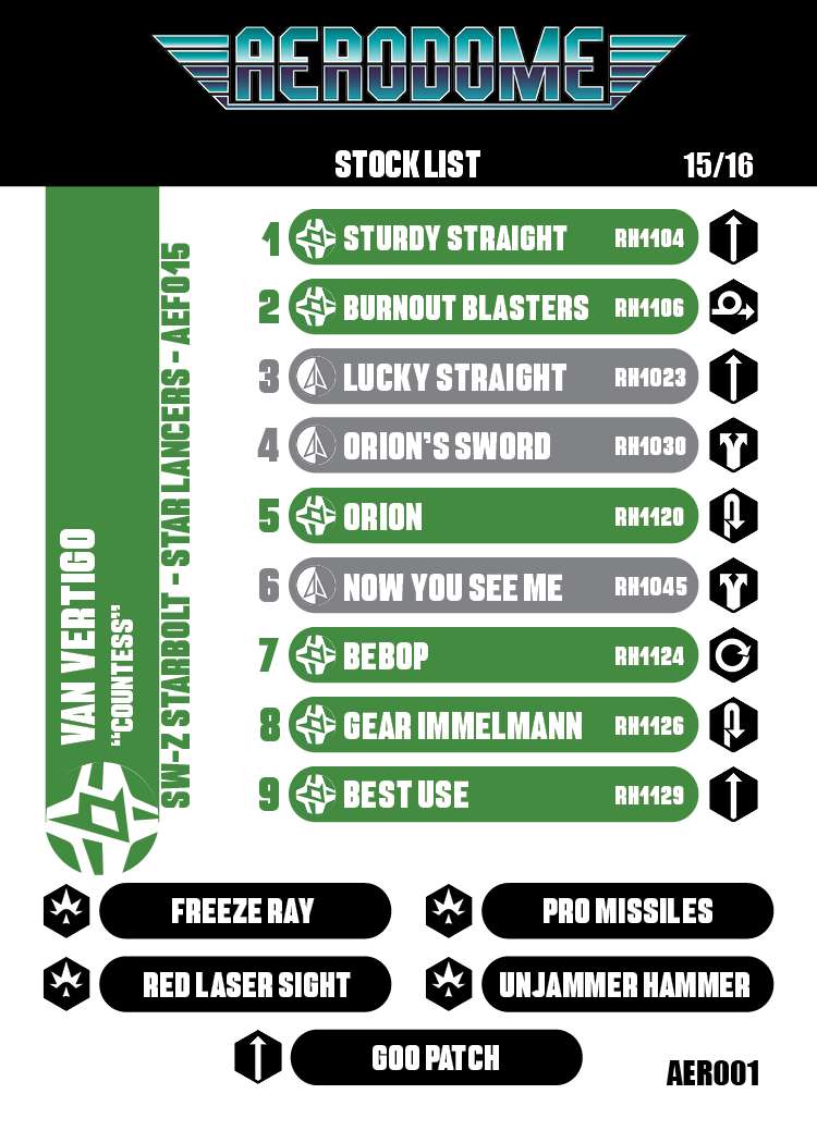 A Stock Card listing a deck idea for Van Vertigo