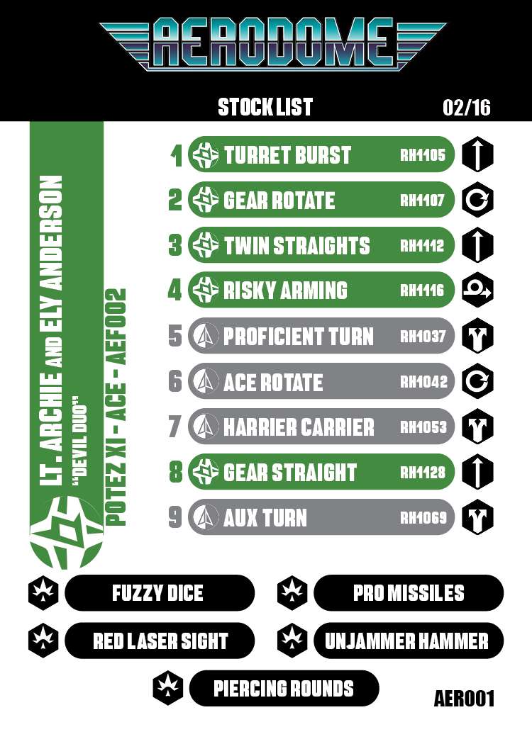 A Stock Card listing a deck idea for Archie Anderson
