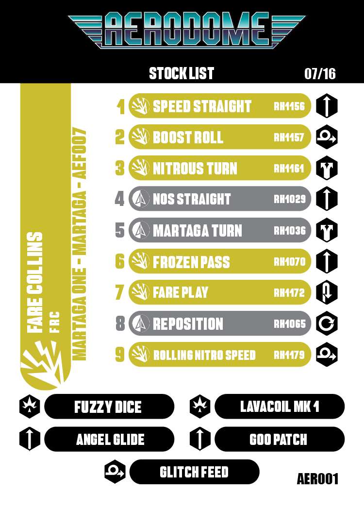 A Stock Card listing a deck idea for Fare Collins